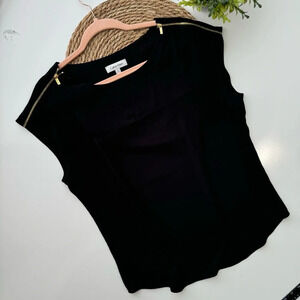 Calvin Klein‎ Black Blouse Gold Tone Zipper Details Size Medium